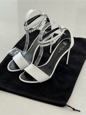 Louis Vuitton Strapy White Leather Ankle-Strap Stiletto Sandals Size 38